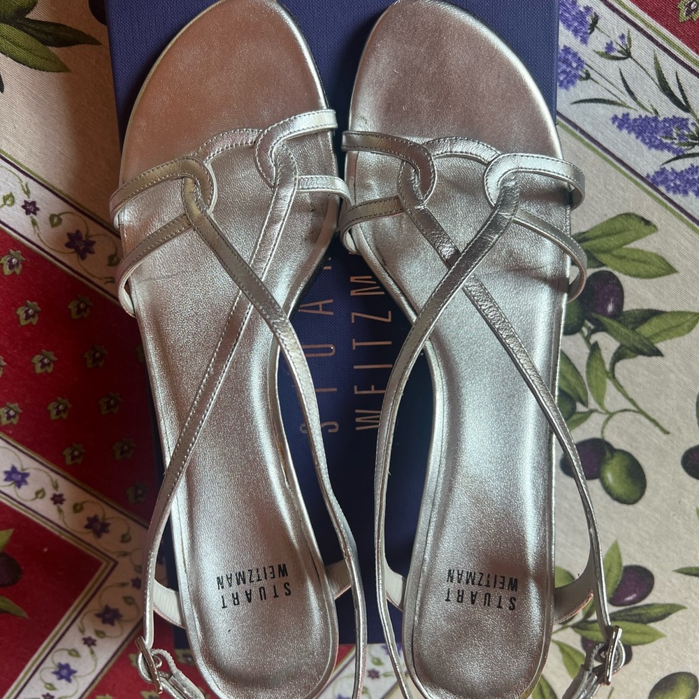 Stuart Weitzman Silver Supple Kid Sandals